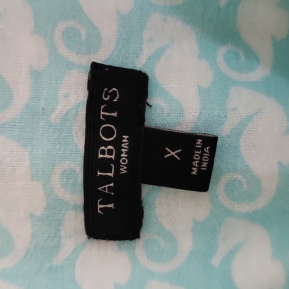 Talbots Seahorse Print Button Down Long Sleeve Blouse 100 Cotton Size X - Picture 4 of 8